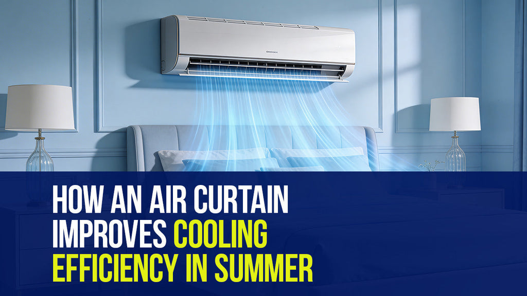 Air curtain creating strong airflow barrier to keep cool air inside during summer.